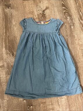 Mini Boden Denim Ruffle Shoulder Floral Lined Dress size 7/8